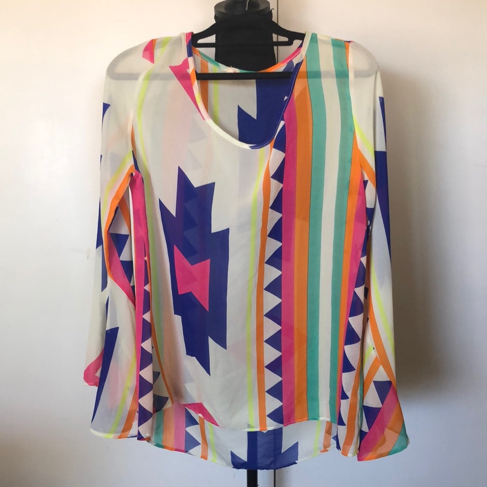 Rachel Kate Asymmetrical Pink and Blue Blouse